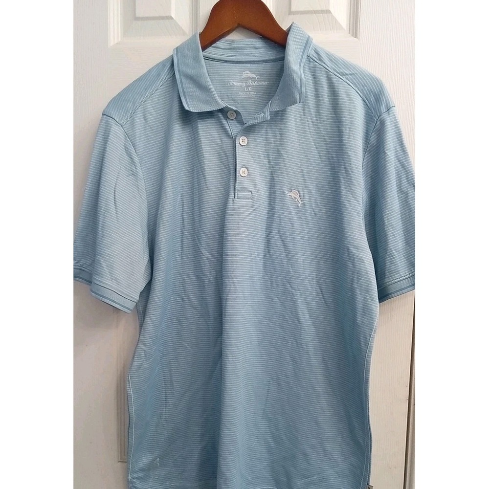 tommy bahama Striped Short Sleeve Polo Shirts Men Size L‎ Blue